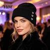 Autumn Winter Outdoor Headgear Heart Rhinestone Knitted Hat, Women Glitter Warm Cuffed Skull Cap with Rhinestones Stretchy Knit for Daily Street Wear