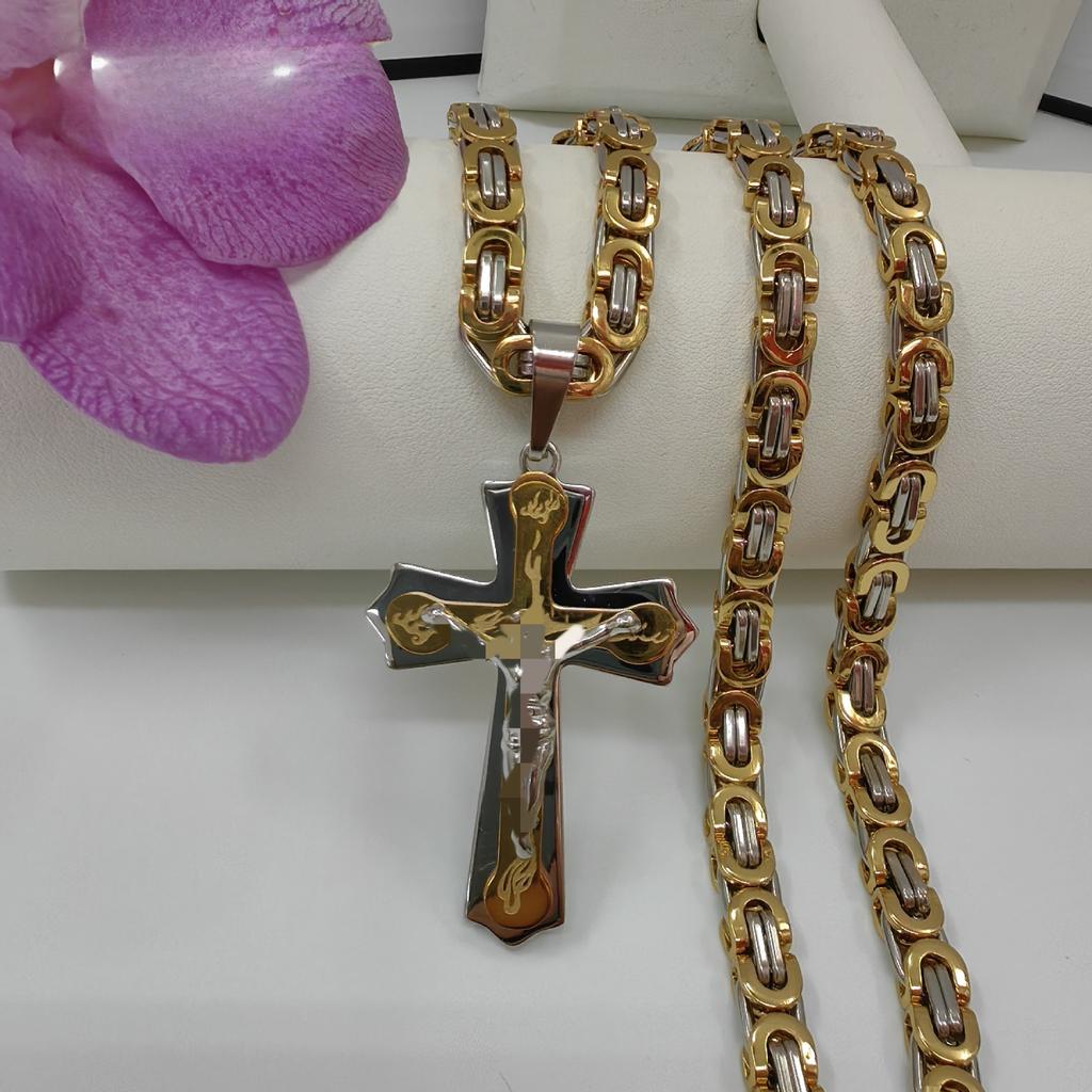 2025 Bible Silver Color Jesus Cross Pendants Necklaces Byzantine Long Chain Necklace for Men Jewelry