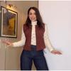 Vintage Solid Color Women Coat Vest Fashion O-neck Sleeveless Embroidery Female Coats 2025 Spring Autumn Urban Lady Streetwear