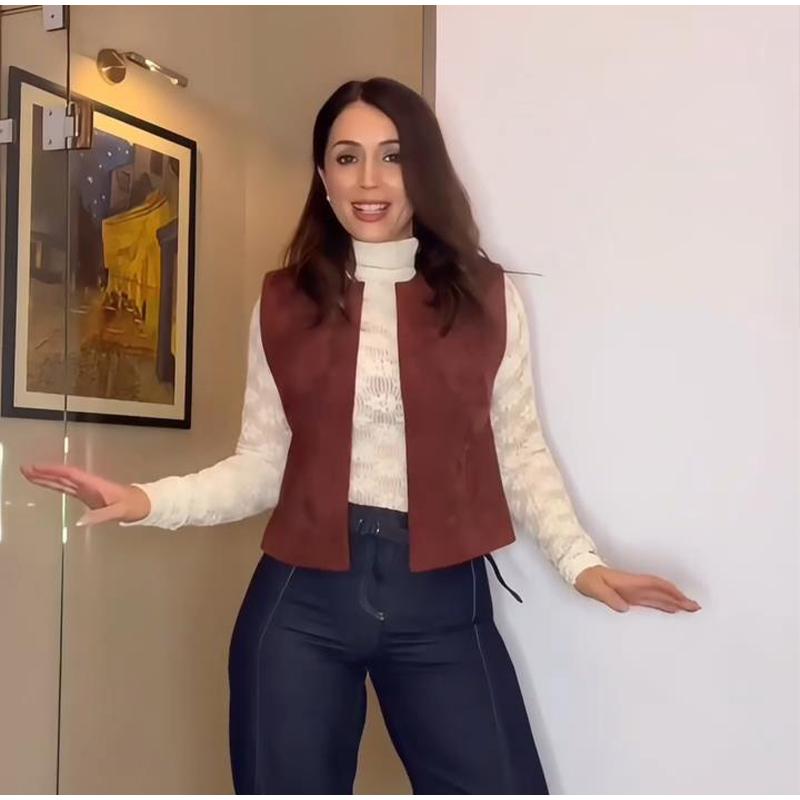 Vintage Solid Color Women Coat Vest Fashion O-neck Sleeveless Embroidery Female Coats 2025 Spring Autumn Urban Lady Streetwear