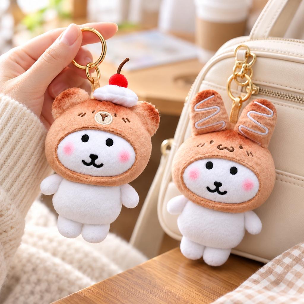 Cute Bear Plush Keychain with Hat, Soft Plush Doll Figure Pendant for Bag and Keys