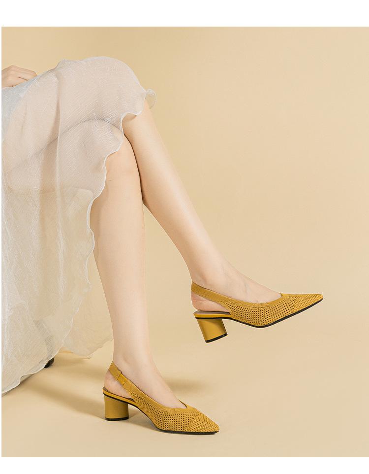 BT663 Princess Cutout Stickade Sandaler - Rund/Spetsig Tå, Bakrem, Lågt Skuren, Chunky Klack