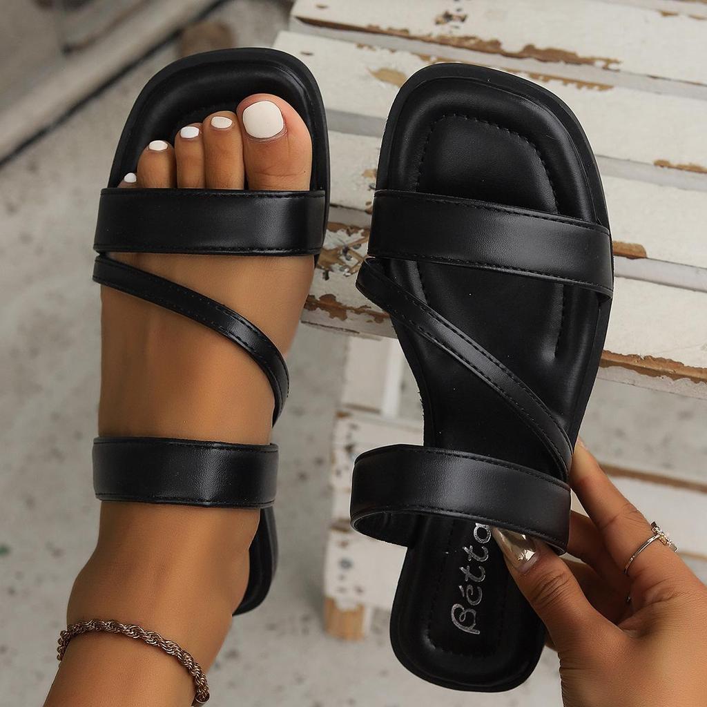 Women's 2024 Retro Square Toe Beach Sandals