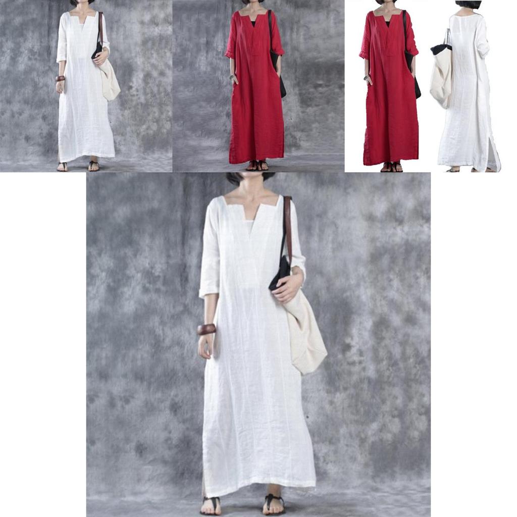 Women Simple Fashion Loose Baggy Long Maxi Dress Half Sleeve Split Plus Size For Effortless Elegance