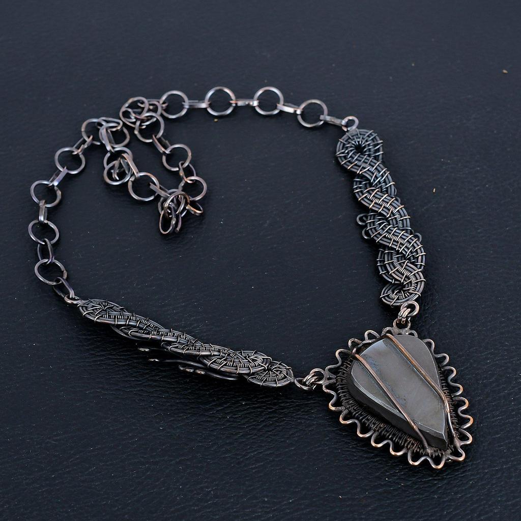 Shungite Gemstone Necklace, 999 Copper Wire Wrapped Handmade Designer Necklace Jewelry, Adjustable Chain Necklace Gift For Women