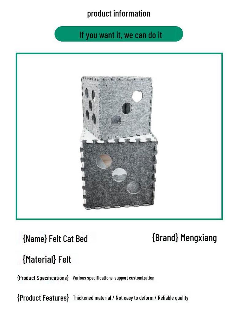 All-Season Wear-Resistant Foldable Cat Bed: Dice-Shaped, Semi-Enclosed, Warm, Detachable, Felt Pet House