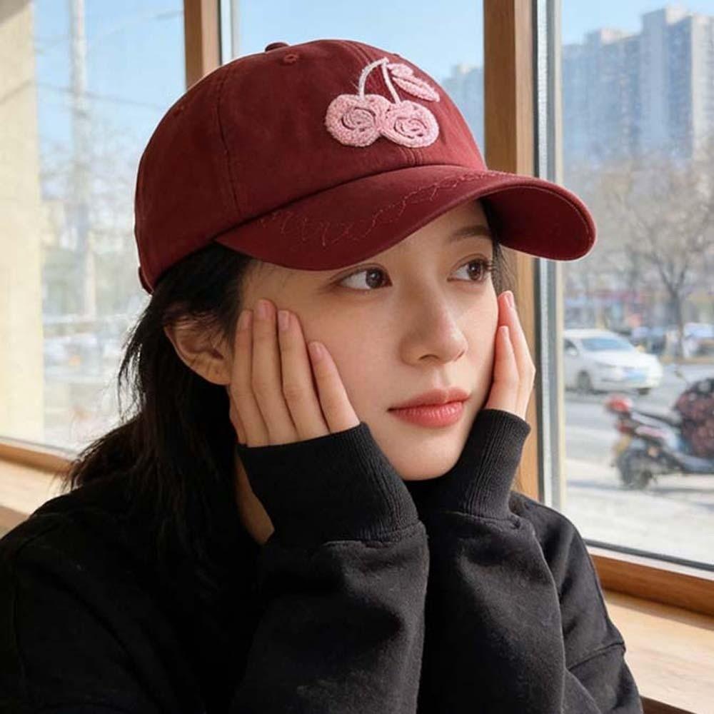 Sunscreen Embroidered Peaked Hat Korean Style Sunshade Casquette Cherry Baseball Cap Outdoor