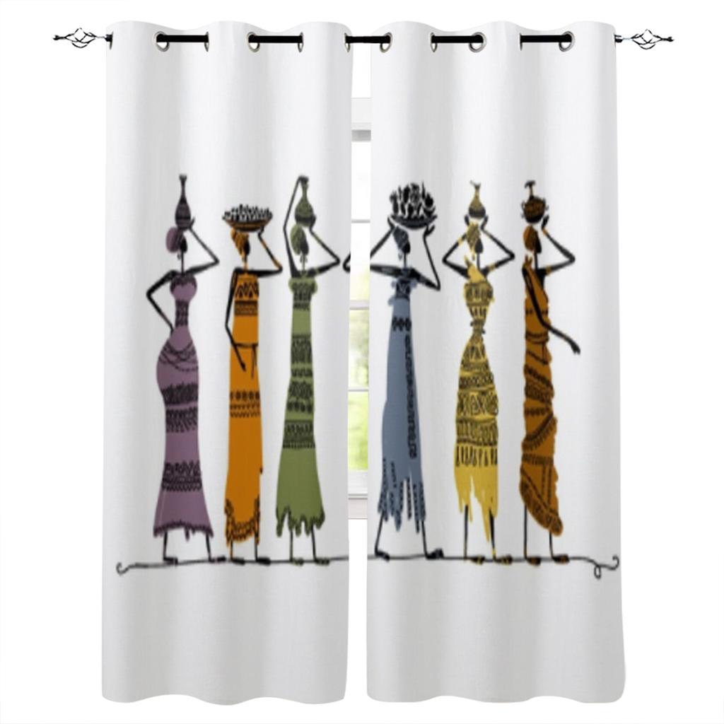 African Women Apron Ceramic Cartoon Window Curtains Bedroom Kitchen Decor Curtain Panel Window Curtains for Living Room