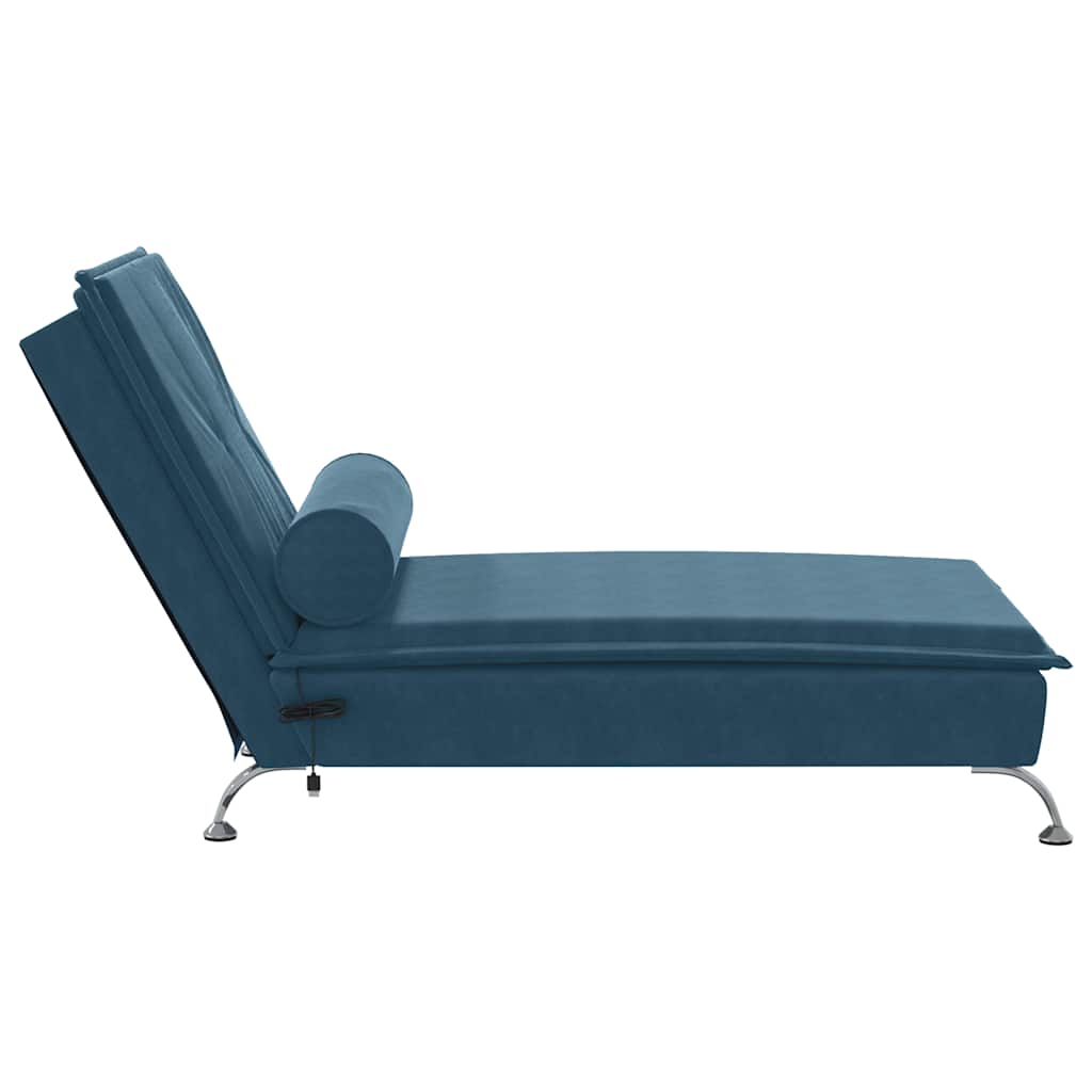 Massage Chaise Lounge with Neck Roll Blue Velvet