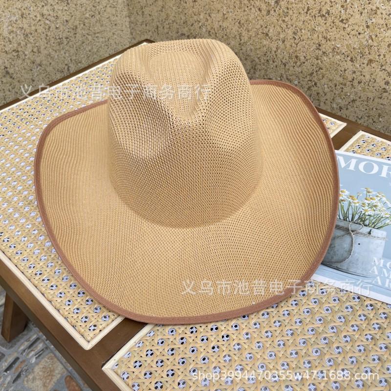 Popular straw hat men's wide brim denim sun hat women's spring and summer beach hat outdoor vacation shading sun protection hat