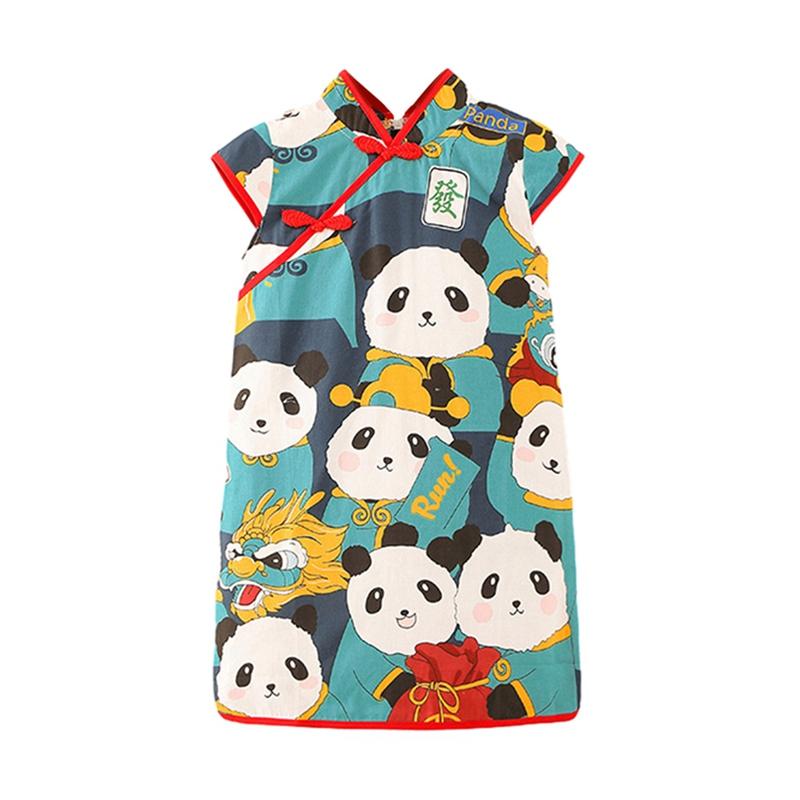 

Платье Cheongsam без рукавов в китайском стиле для маленьких девочек с мультяшным принтом 110