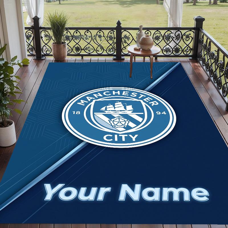 Custom Text Printed Rug Manchester City Non Slip Floor Carpet For Home Room Decor
