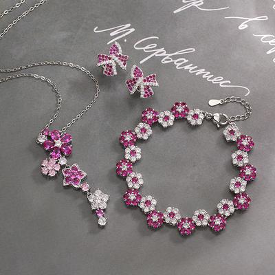 Jewelry Set, Jewelry, Stud Earrings, Bracelet, Collarbone Chain, Red Corundum, Zircon Flower, High-End Light Luxury Women'S Style