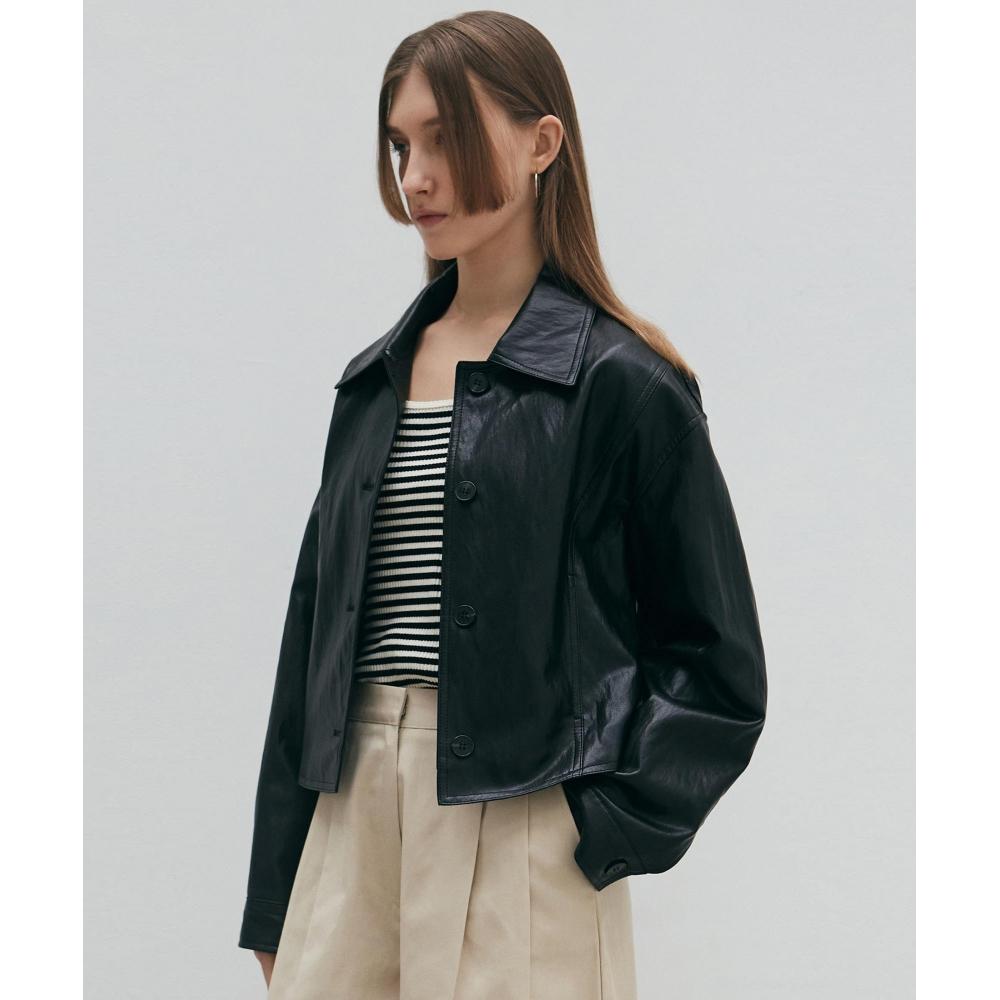 

NICKNICOLE SINGLE MINIMAL LEATHER JACKETBLACK