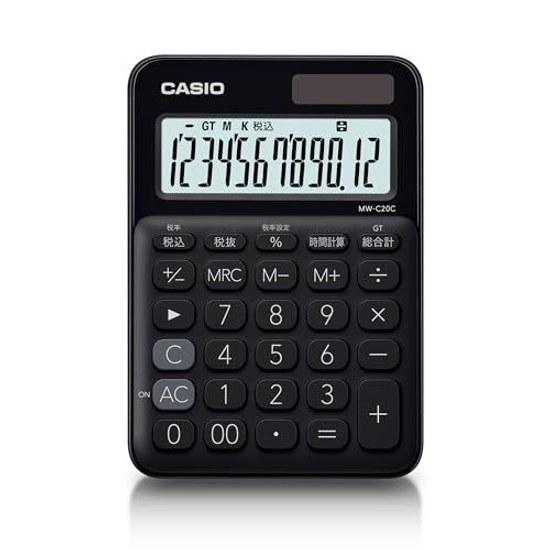 Casio Colorful Calculator Black 12 Digits Mini Just Type MW-C20C-BK-N