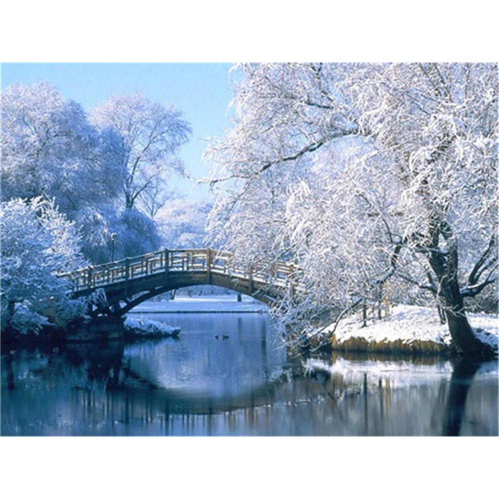 DIY Diamond Painting Snow Diamond Mosaic Landscape Sunset Embroidery Rhinestone Full Round Diamond Cross Stitch Home Gift