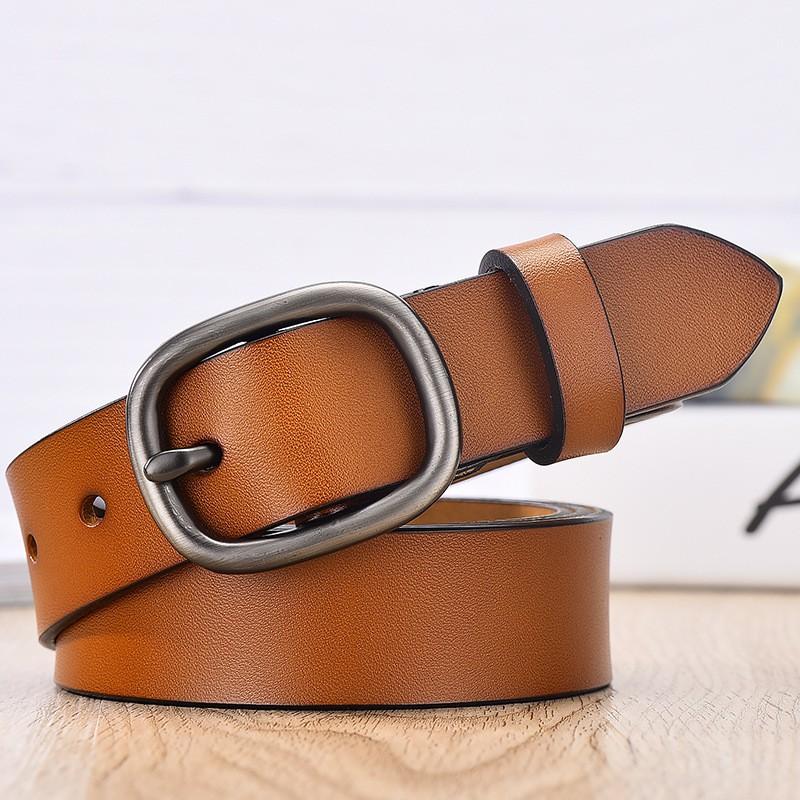 Womens Genuine Leather Belt With Pin Buckle Slim Width Business Casual Waistband Office Everyday Wear
