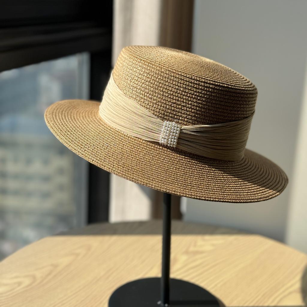 New French White Top Hat Summer Beach Vacation Visor Hat Straw Hat