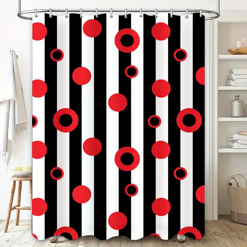 Red White Round Dot Striped Shower Curtain for Bathroom Decor Modern Waterproof Fabric, Customizable Size Available on AliExpres