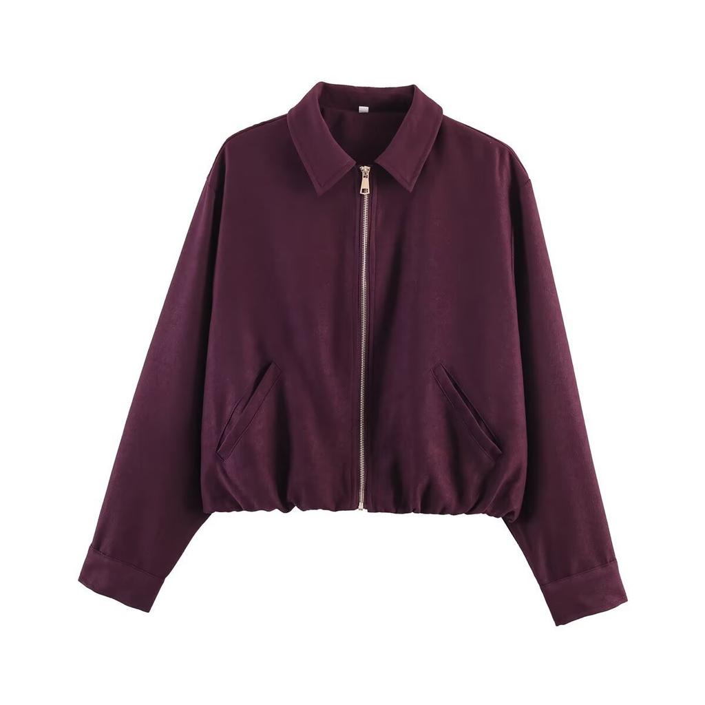 2026 spring new European and American cross-border women's long-sleeved lapel fluffy bomber jacket w107 8887