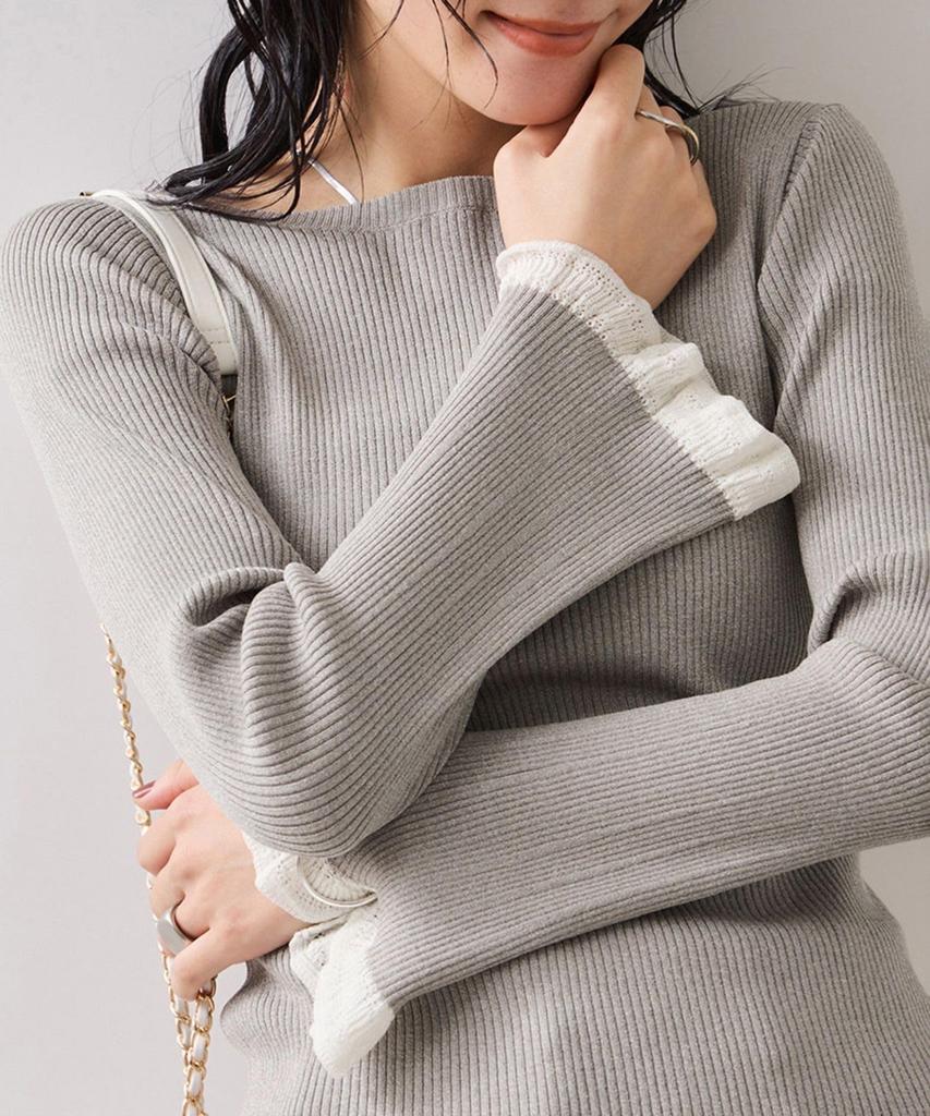 [BIS] Spitzengestrickter Pullover mit Bündchen, Hellgrau (08) F.