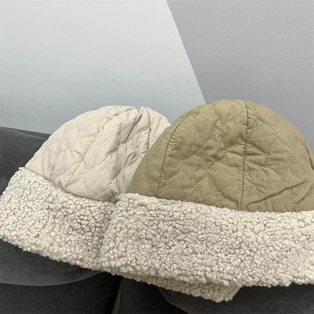 Autumn and winter new splicing dome two with cotton padded curling edge melon fur hat children's warm landlord hat pullover hat