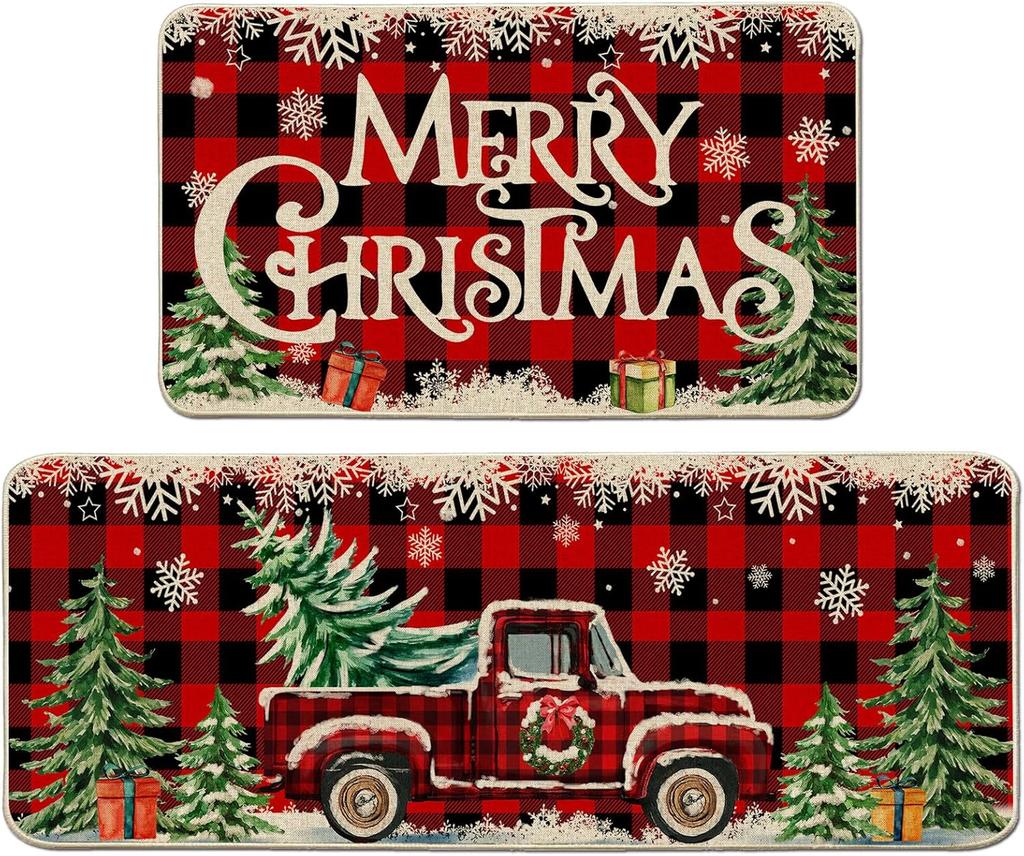 Vikama 1/2Pcs Christmas Kitchen Floor Mat Festive Atmosphere Home Decor Indoor Outdoor Area Carpet Entry Welcome Doormat