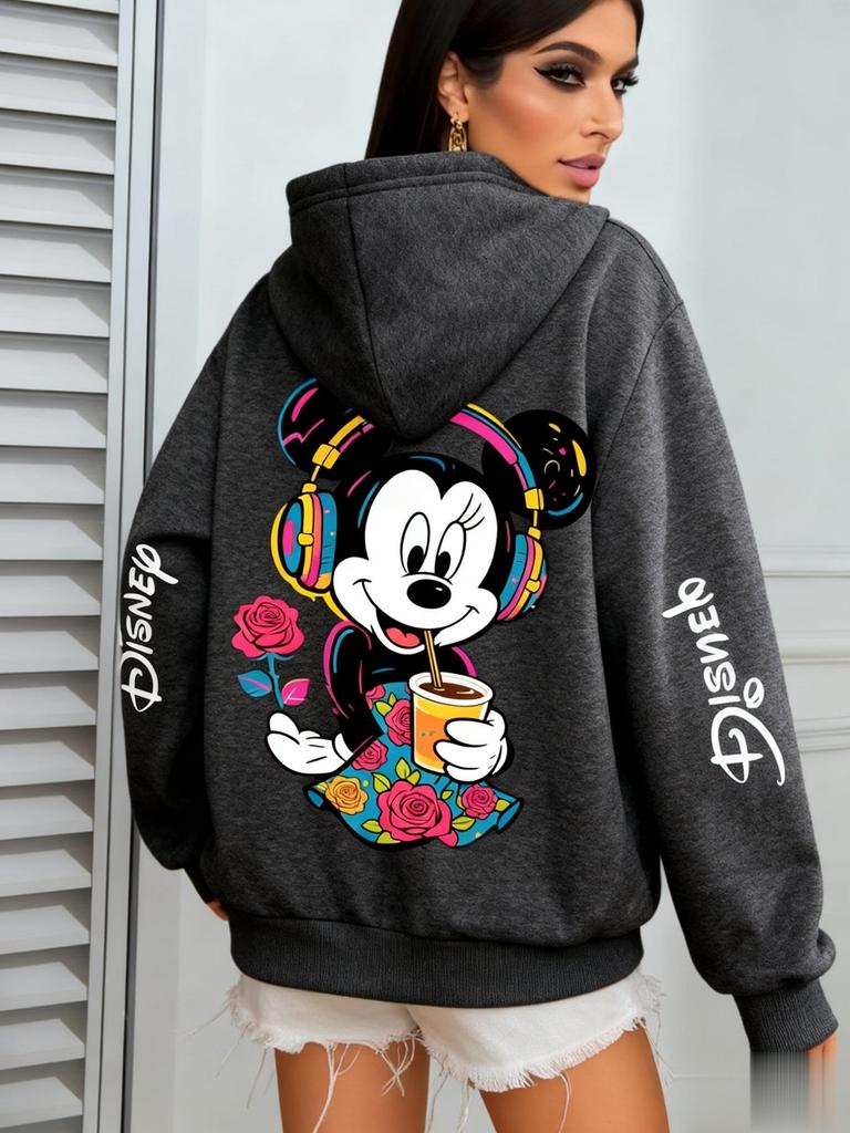 Disney Mickey Print Hooded Sweatshirt Men Women Streetwear Oversized Casual Pullover Jacket Autumn/Winter Fashion Y2k Top Unisex