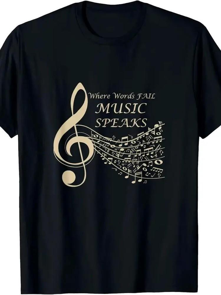 

100% Cotton Men039;s Music Speaks Graphic T-Shirt | Black Casual Short Sleeve Tee w Unisex T-Shirt S