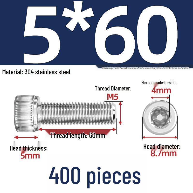 304 Stainless Steel Hex Socket Head Cap Screws, M2-M10, Extended Length