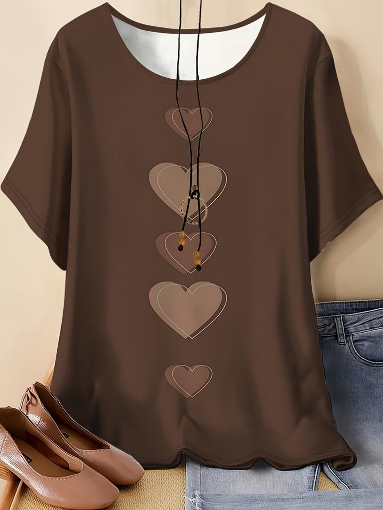 Vintage Sommer Damen T-Shirt Herzförmiger Aufdruck Locker Lässig Große Größen Kurzarm Rundhals T-Shirts 2026 Y2k Damenbekleidung