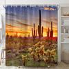Western Landscape Sunset Desert Cactus Bathroom Curtain, Natural Scene Waterproof Polyester Fabric Shower Curtain with Hook