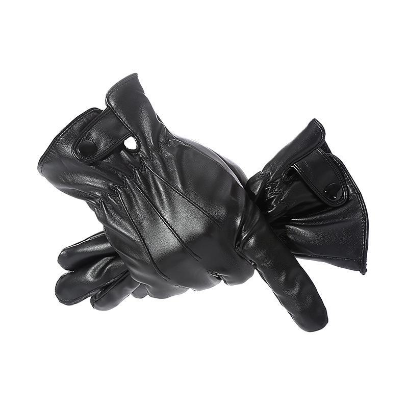 Korean Version Winter Leather Gloves: Warm Velvet, Touch Screen Compatible, Windproof & Waterproof for Motorcycle Riding Outdoors