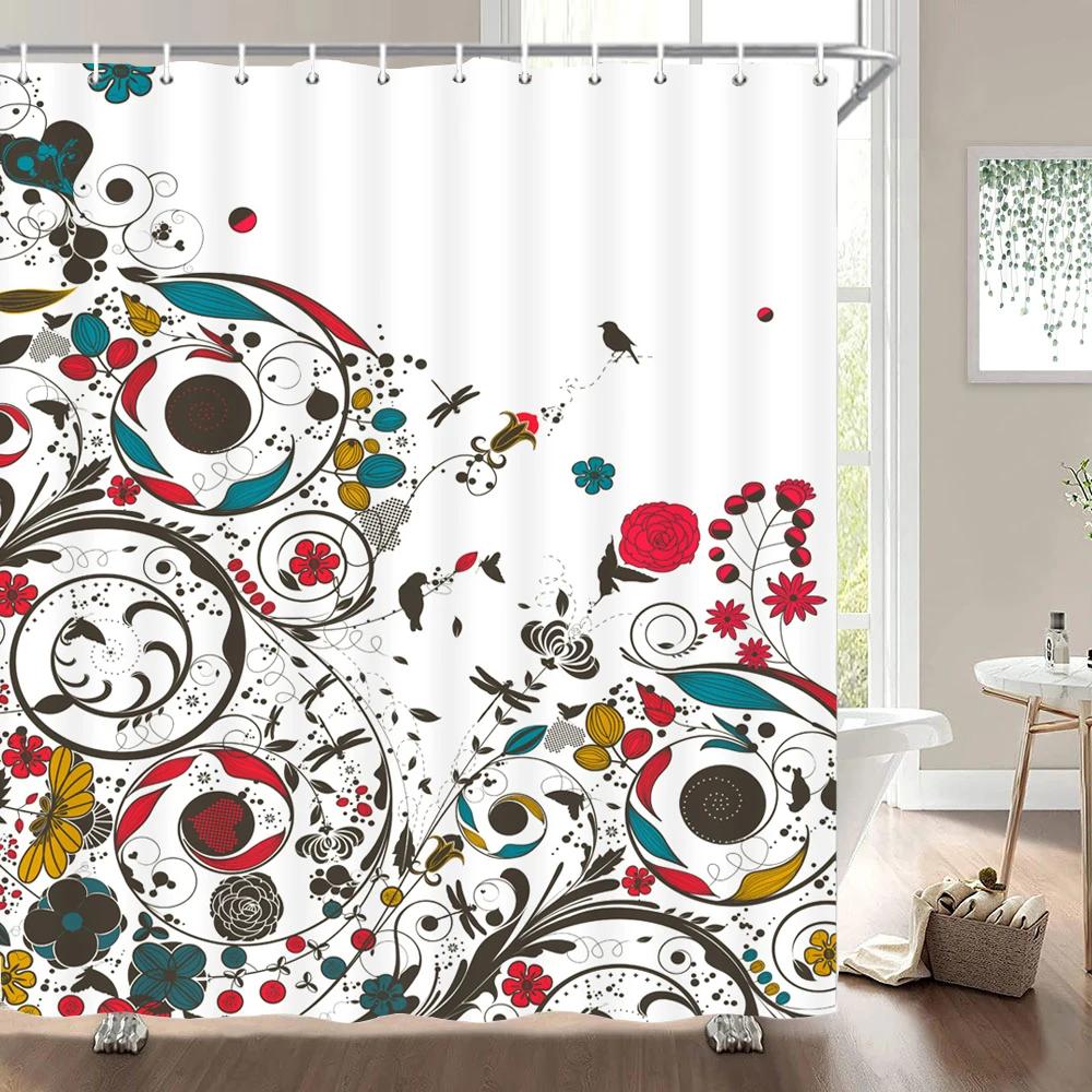 Home shower curtain for bathroom waterproof fabric modern minimalist floral style bathroom Curtain with hooks decorative curtain
