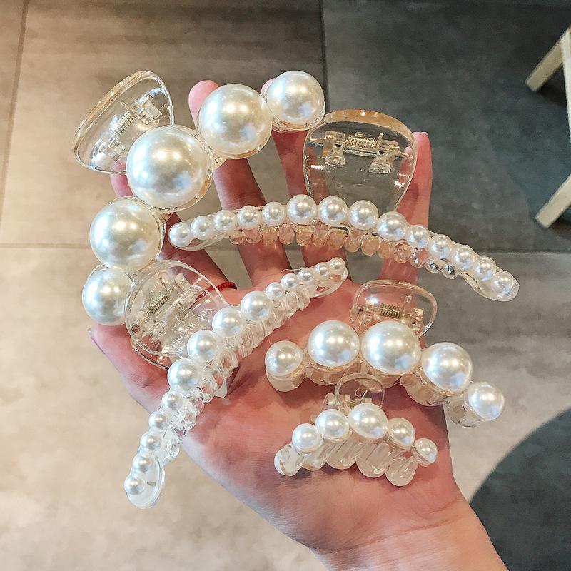 Vintage Pearl Clips Set Large Claw Korean Ponytail Big Barrettes Jaw Hairpins For Women Hair Accessories Hairgrip Gift