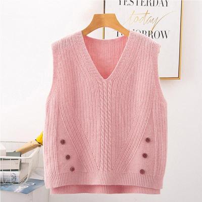 Women's Sweater Vest Knitted Women's Loose Outer Wear Vest Spring  Autumn  Collar Korean Version Fashionable  Thick