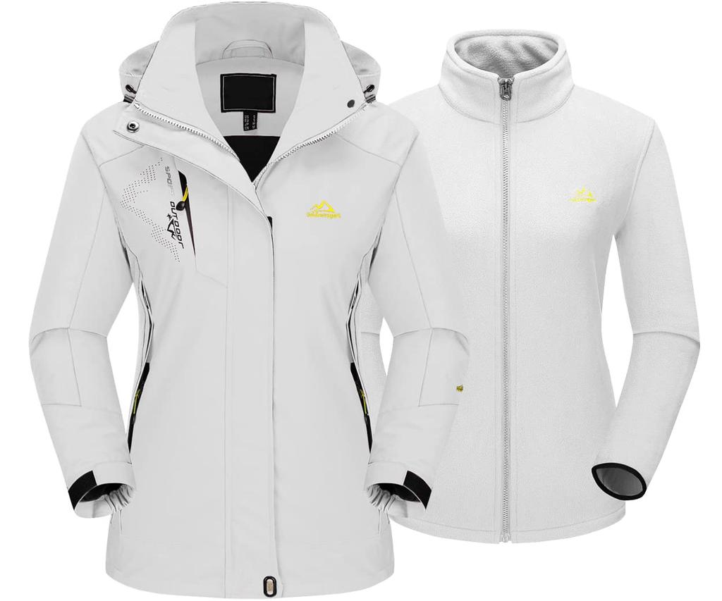 TACVASEN Ski for Fall and Mountain Size L Women's Jacket, Oversized, Multi-functional Hoodie, Comfortable, Fleece-Lined, Climbing, White,