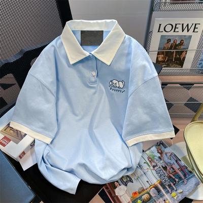 Preppy Style Kawaii Sweet T-Shirts Women Japanese Fashion Harajuku Patchwork Cute Dog Embroidery Tees Top Soft Gril