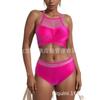 European-American Sexy Swimsuit: Breathable Mesh Spliced Solid Color Split Set