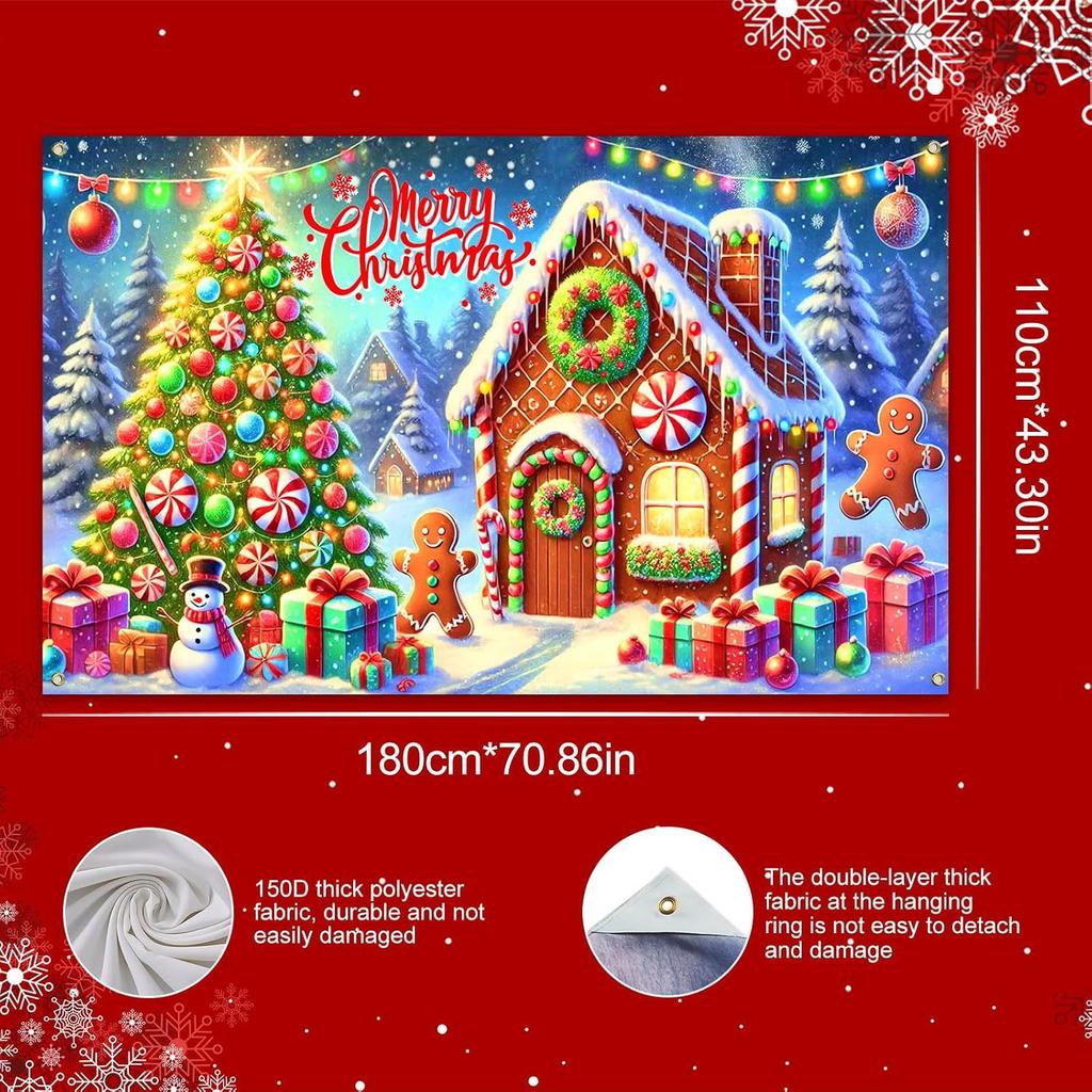 Gingerbread snowman Christmas tree background banner festive winter backdrop for parties photo background wall decoration