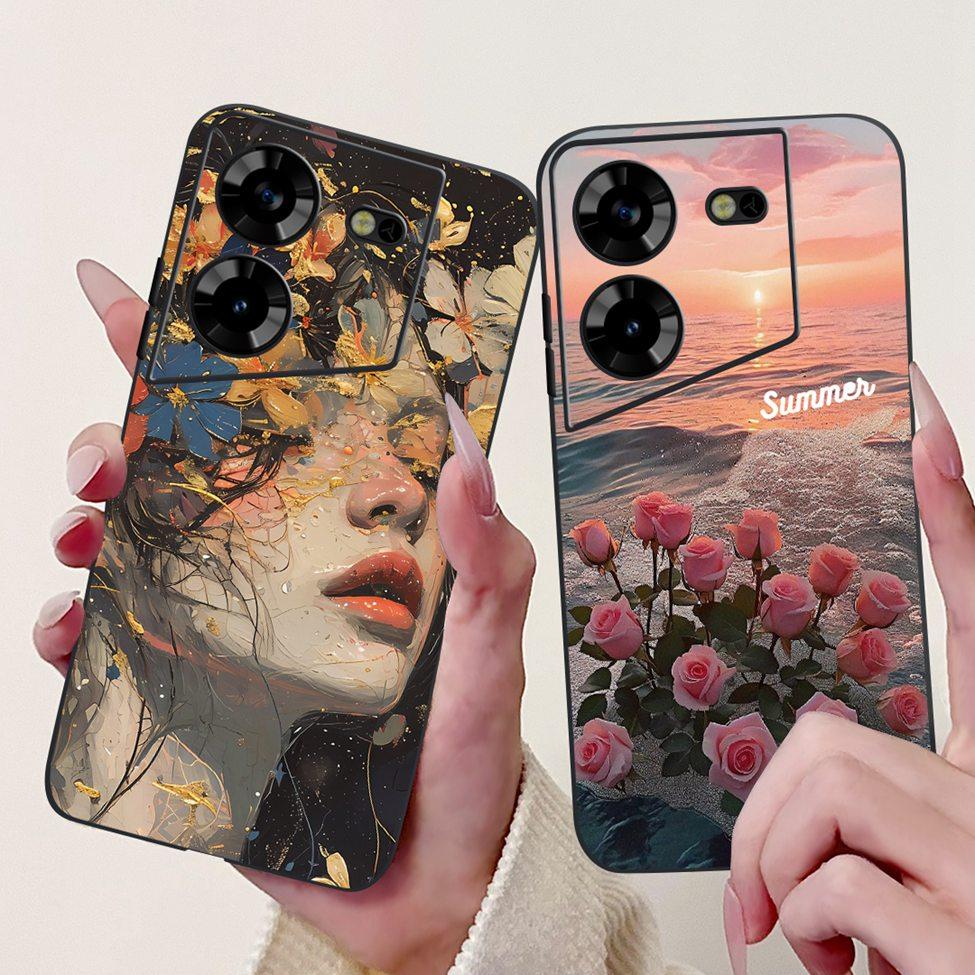 Cover For Tecno Pova 5 Case LH7n Silicone Cute Cat Fashion Flowers Luxury Painted Casing For Techno Pova 5 Phone Case Bumper
