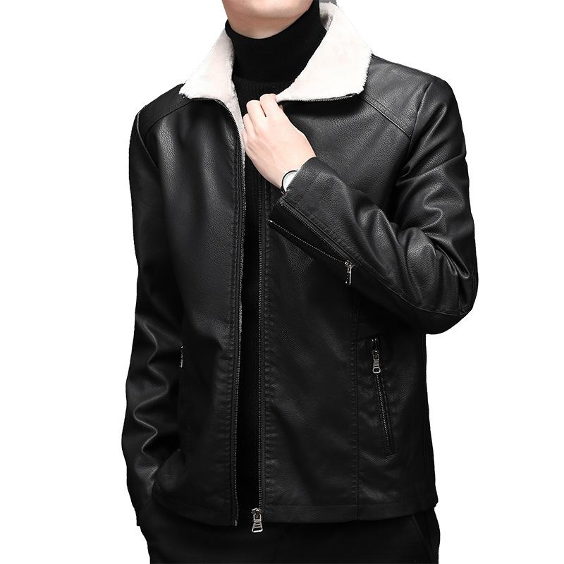 Fleece thickened locomotive trendy men's leather jacket winter fashion warm casual leather jacket men