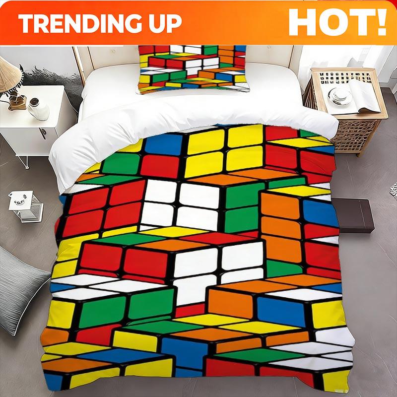 Personnalisé 2/3 pièces Structure Cube Magique Impression Trois Dimensions Ensemble de Housse de Couette, Tissu Polyester Doux et Confortable, Respirant Au Queen(210x210cm)