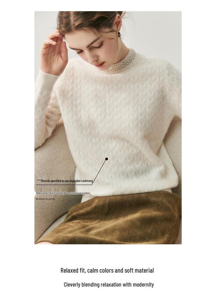 RX|2025 Light Luxury Cashmere Sweater: Women's Diamond Jacquard Round Neck Knitwear