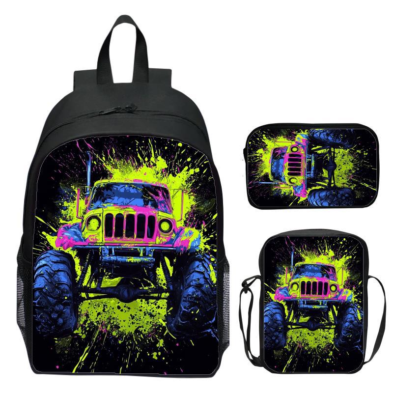 16 Inch Three Piece Set Children's Backpack Monster Truck Elementary School Backpack Shoulder Bag Pencil Case