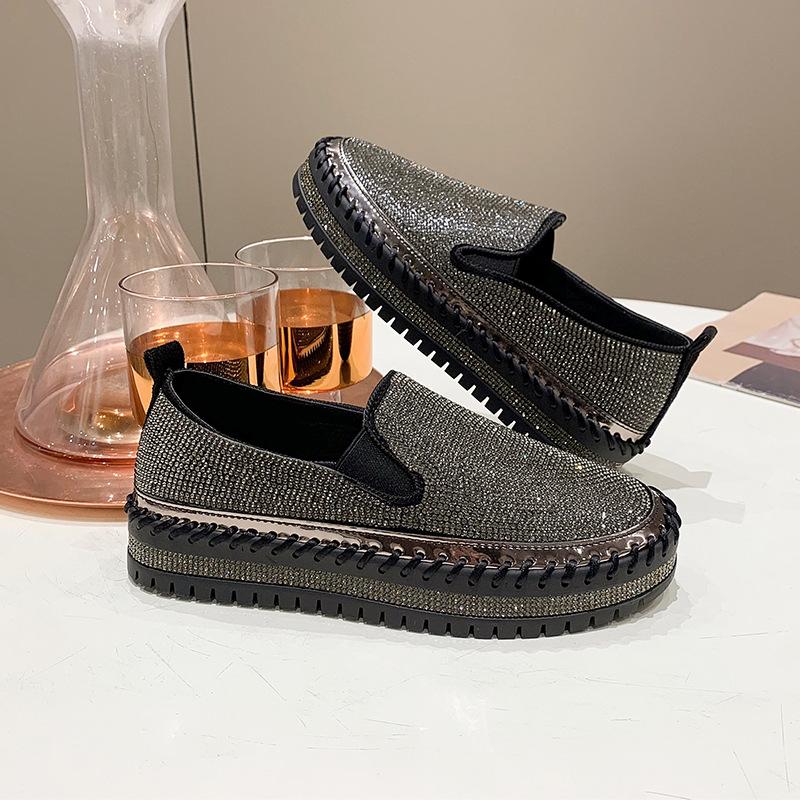 Spring and Autumn New One-pedal Thick-soled Lazy Casual Rhinestone Thick-soled Muffin Student Single Shoes