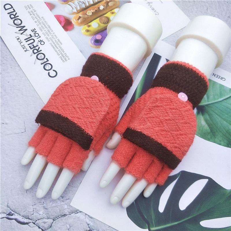 Flip Gloves Women's Autumn and Winter Wool Warm Adult Knitted Gloves Half-finger Dew Five-finger Jacquard Magic Hand Socks
