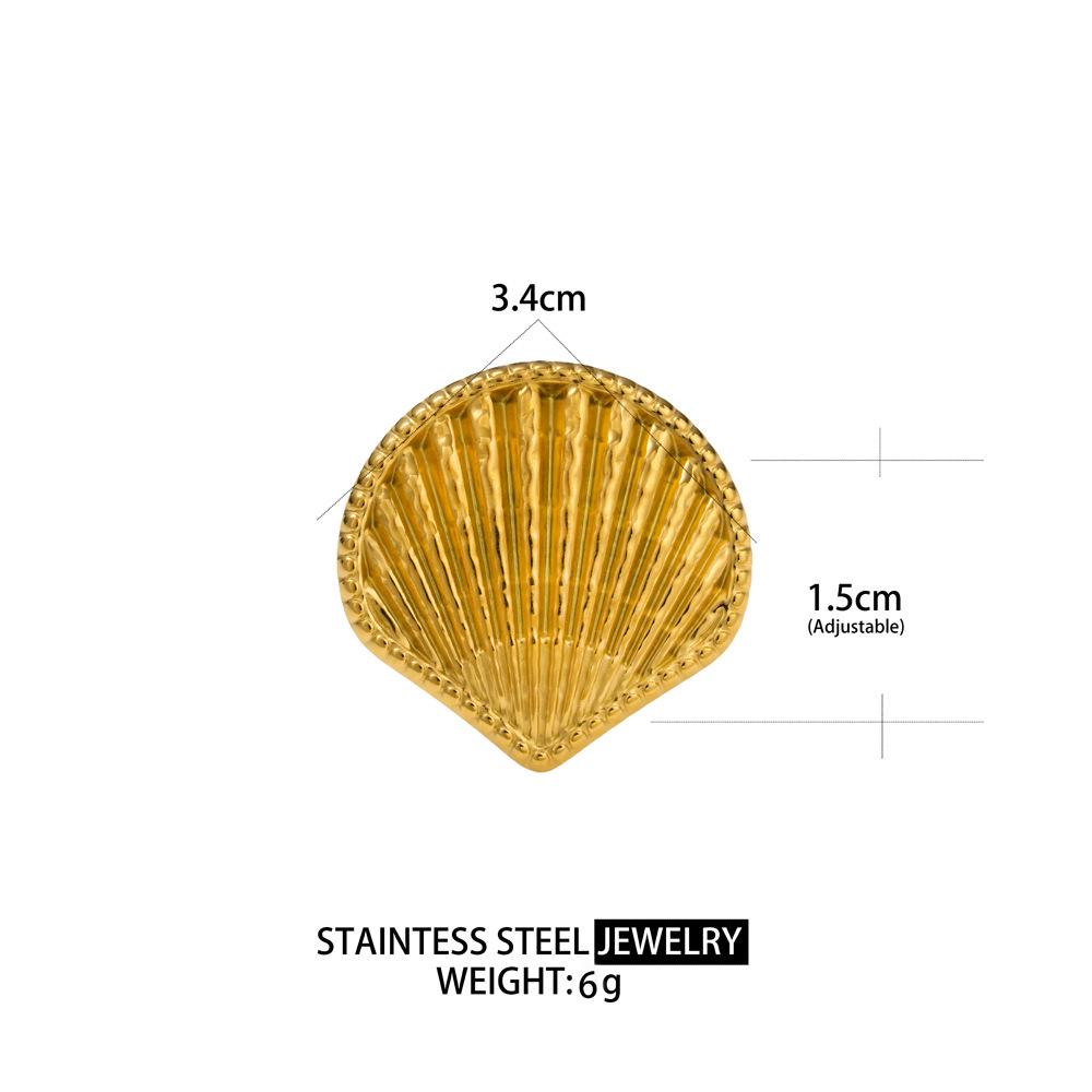 Stainless Steel Shell Fashion Open Ring - European & American Seaside Vacation Style, Niche Design, Non-Fading Jewelry