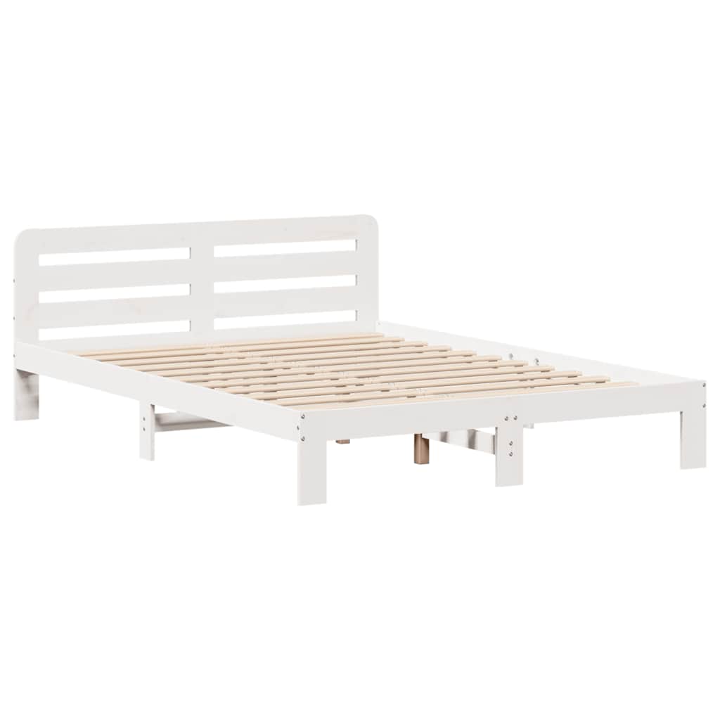 Vidaxl Bed Frame Without Mattress, White, 140X200 Cm, Solid Pine Wood