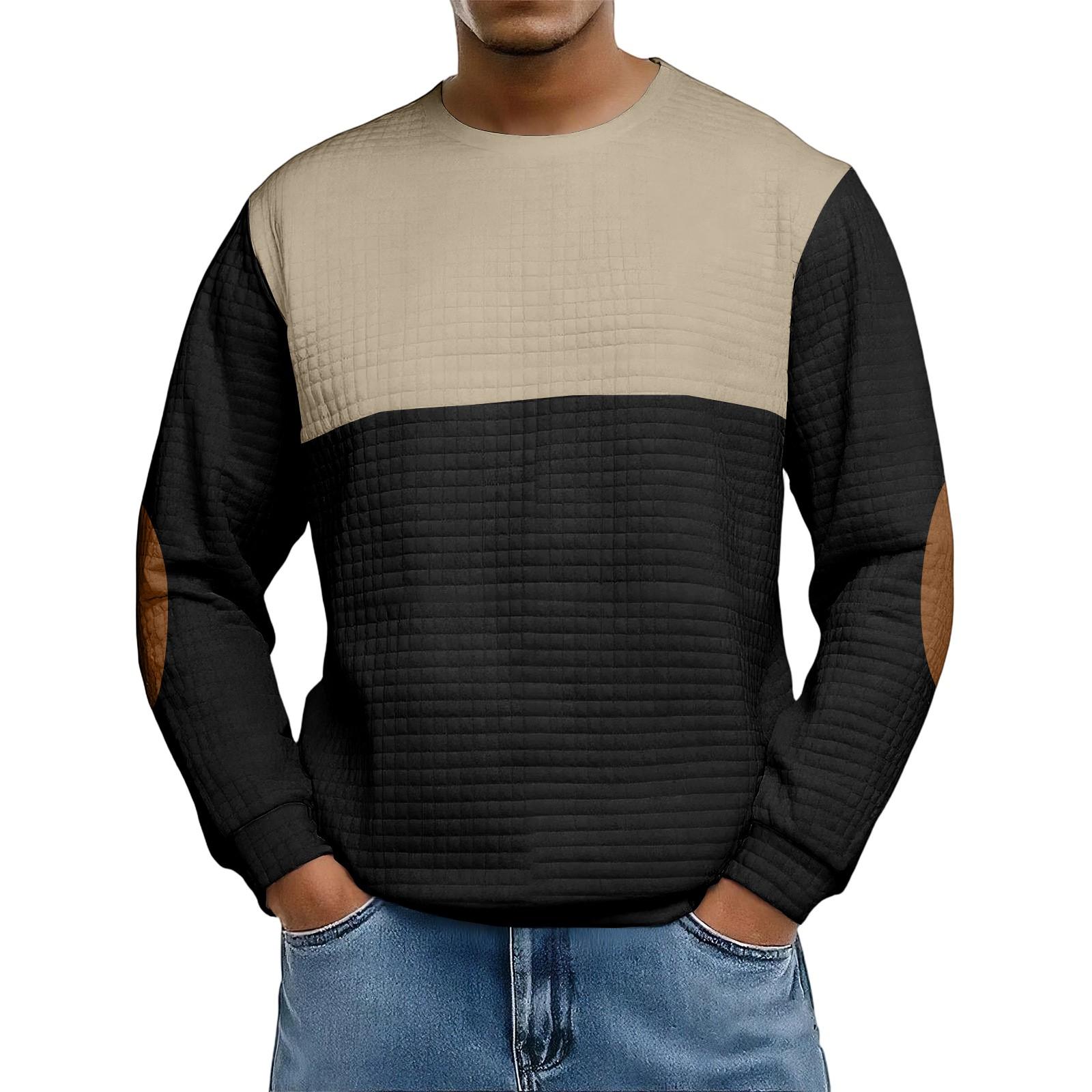 

Men s Loose-fitting Casual Waffle-weave Neck Long-sleeved Top L чорний